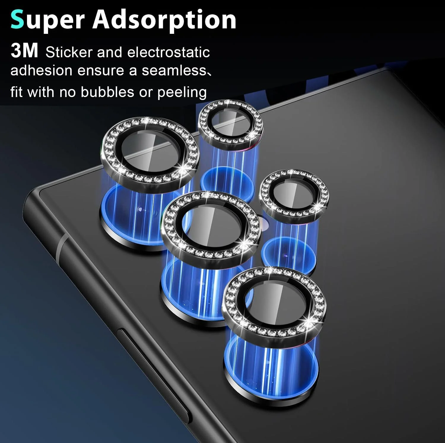 Samsung Galaxy S23/Plus/Ultra -  Diamond-inlaid Metal Rear Camera Protector Film - Image 10
