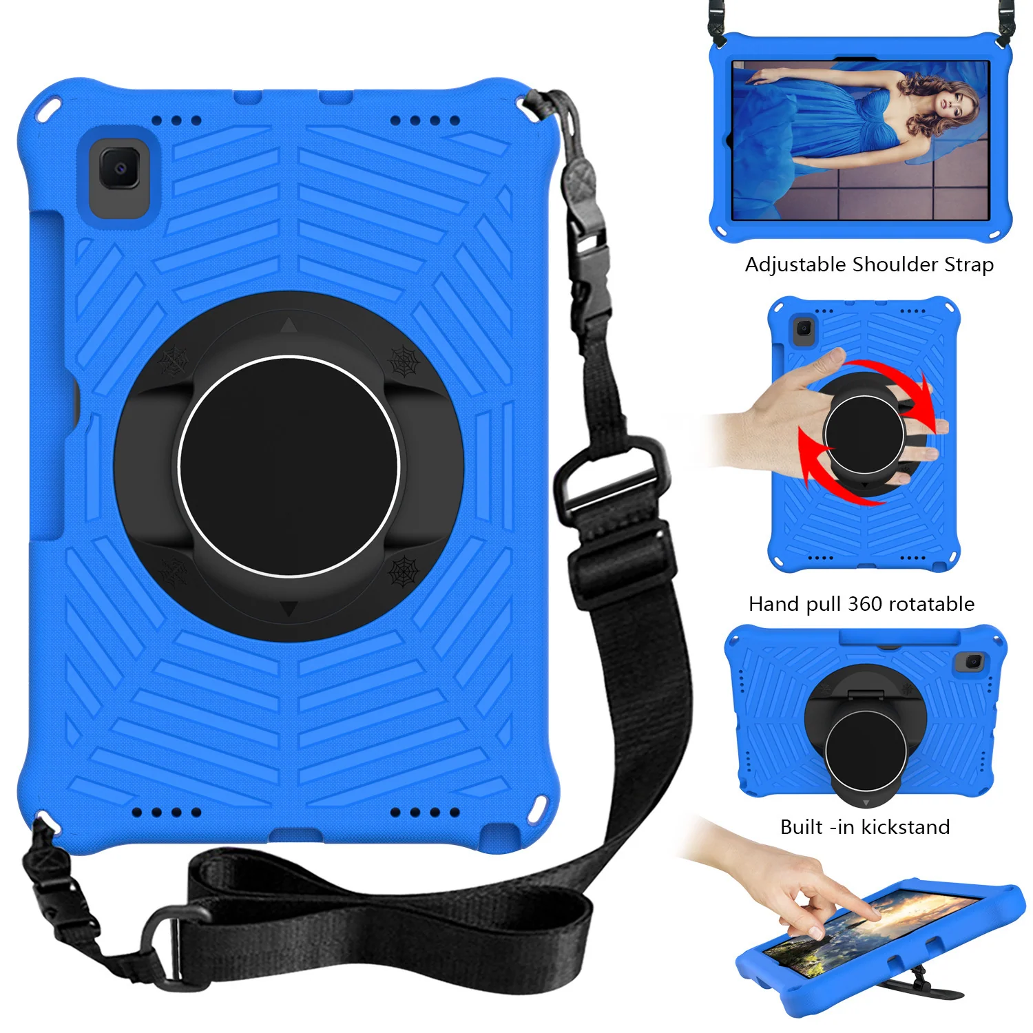 Samsung Galaxy Tab A7 10.4" 2020 (T500/T505) - Heavy Duty 360 Degree Rotate Stand Hand Strap Case With Shoulder Strap - Image 2