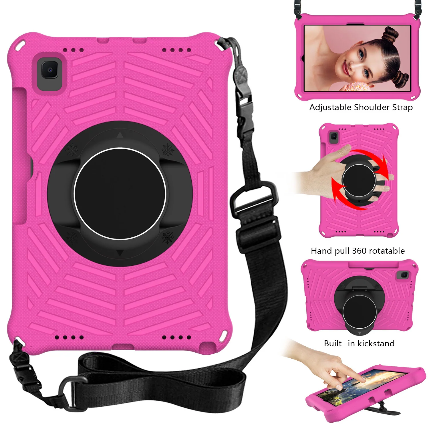 Samsung Galaxy Tab A7 10.4" 2020 (T500/T505) - Heavy Duty 360 Degree Rotate Stand Hand Strap Case With Shoulder Strap - Image 3