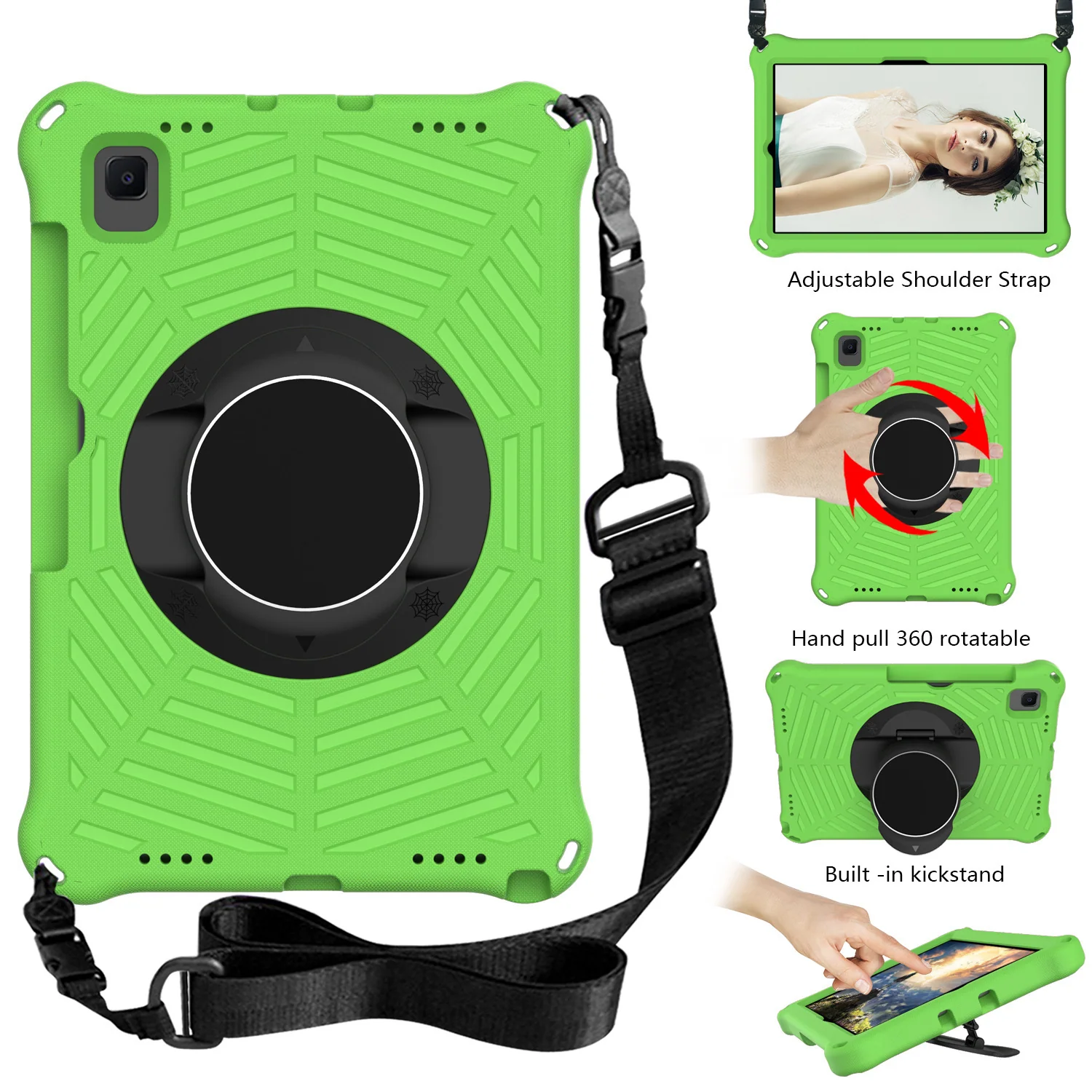 Samsung Galaxy Tab A7 10.4" 2020 (T500/T505) - Heavy Duty 360 Degree Rotate Stand Hand Strap Case With Shoulder Strap - Image 4