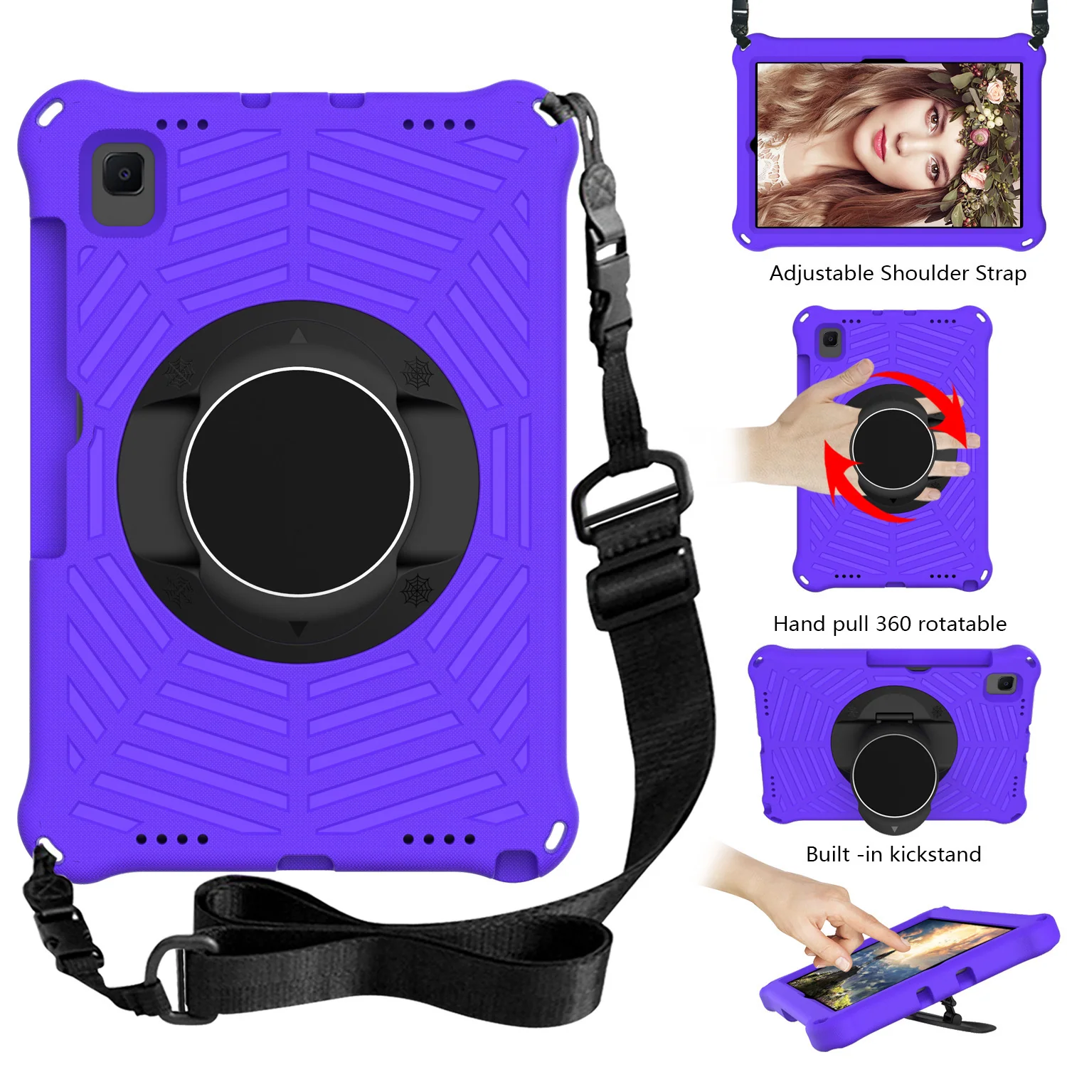 Samsung Galaxy Tab A7 10.4" 2020 (T500/T505) - Heavy Duty 360 Degree Rotate Stand Hand Strap Case With Shoulder Strap - Image 5