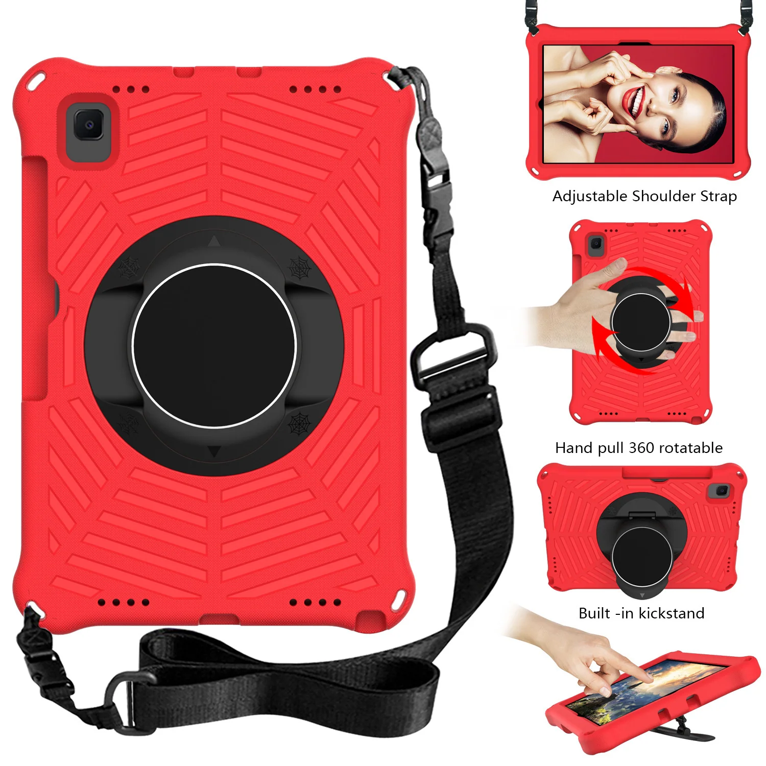 Samsung Galaxy Tab A7 10.4" 2020 (T500/T505) - Heavy Duty 360 Degree Rotate Stand Hand Strap Case With Shoulder Strap - Image 6