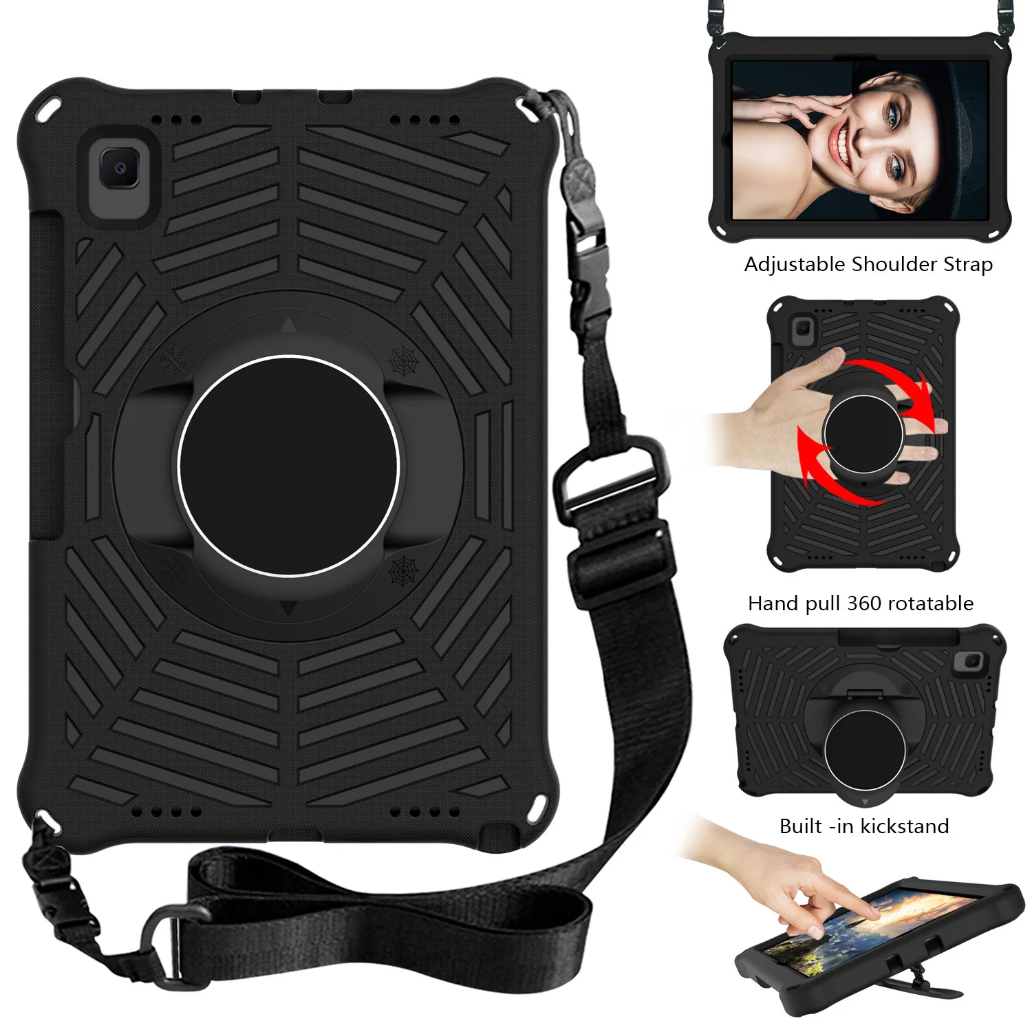 Samsung Galaxy Tab A7 10.4" 2020 (T500/T505) - Heavy Duty 360 Degree Rotate Stand Hand Strap Case With Shoulder Strap - Image 7
