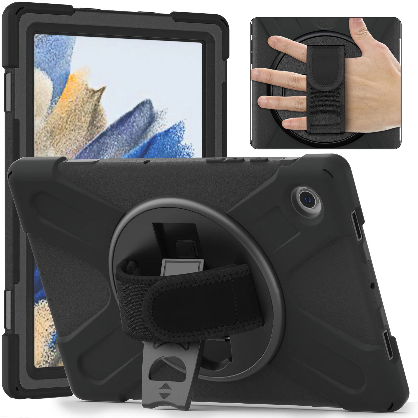 Samsung Galaxy Tab A8 10.5" 2022 (X200/X205) Heavy Duty 360 Degree Rotate Stand Hand Strap Case