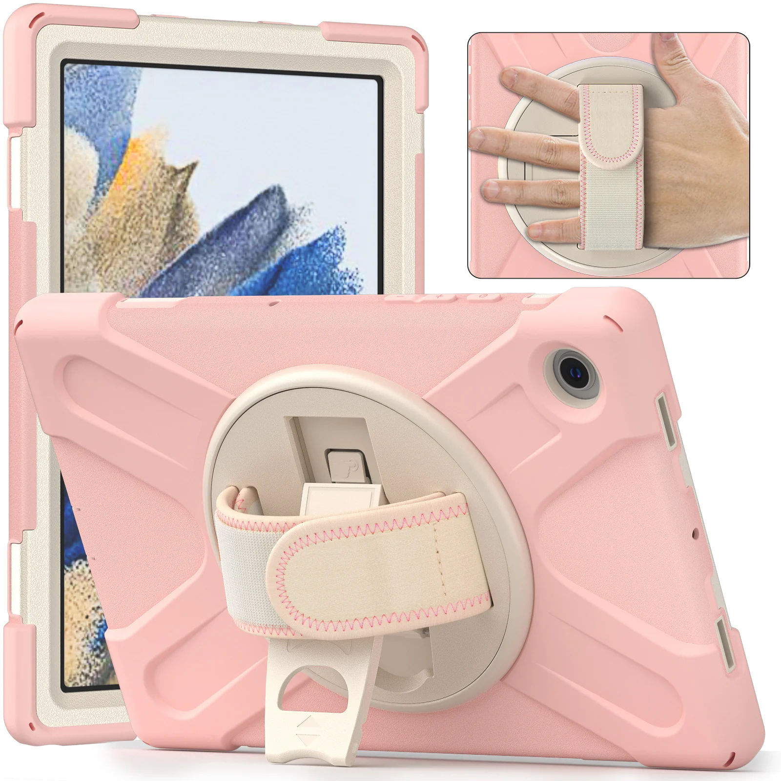 Samsung Galaxy Tab A8 10.5" 2022 (X200/X205) Heavy Duty 360 Degree Rotate Stand Hand Strap Case - Image 2