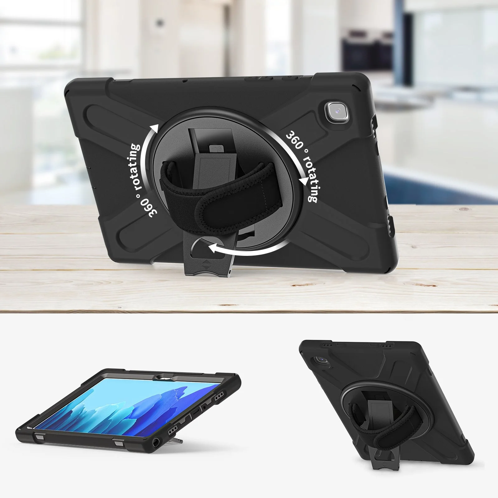 Samsung Galaxy Tab A8 10.5" 2022 (X200/X205) Heavy Duty 360 Degree Rotate Stand Hand Strap Case - Image 3