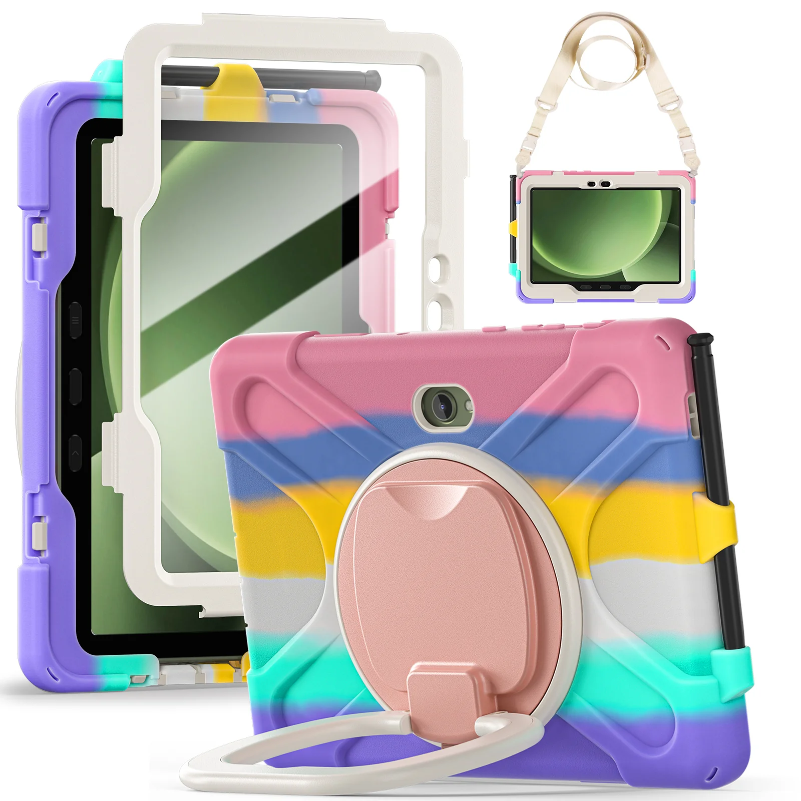 Samsung Galaxy Tab Active Pro / Active 4 Pro / Active 5 Pro Series - Heavy Duty 360 Degree Rotate Stand Hand Strap Case With Shoulder Strap