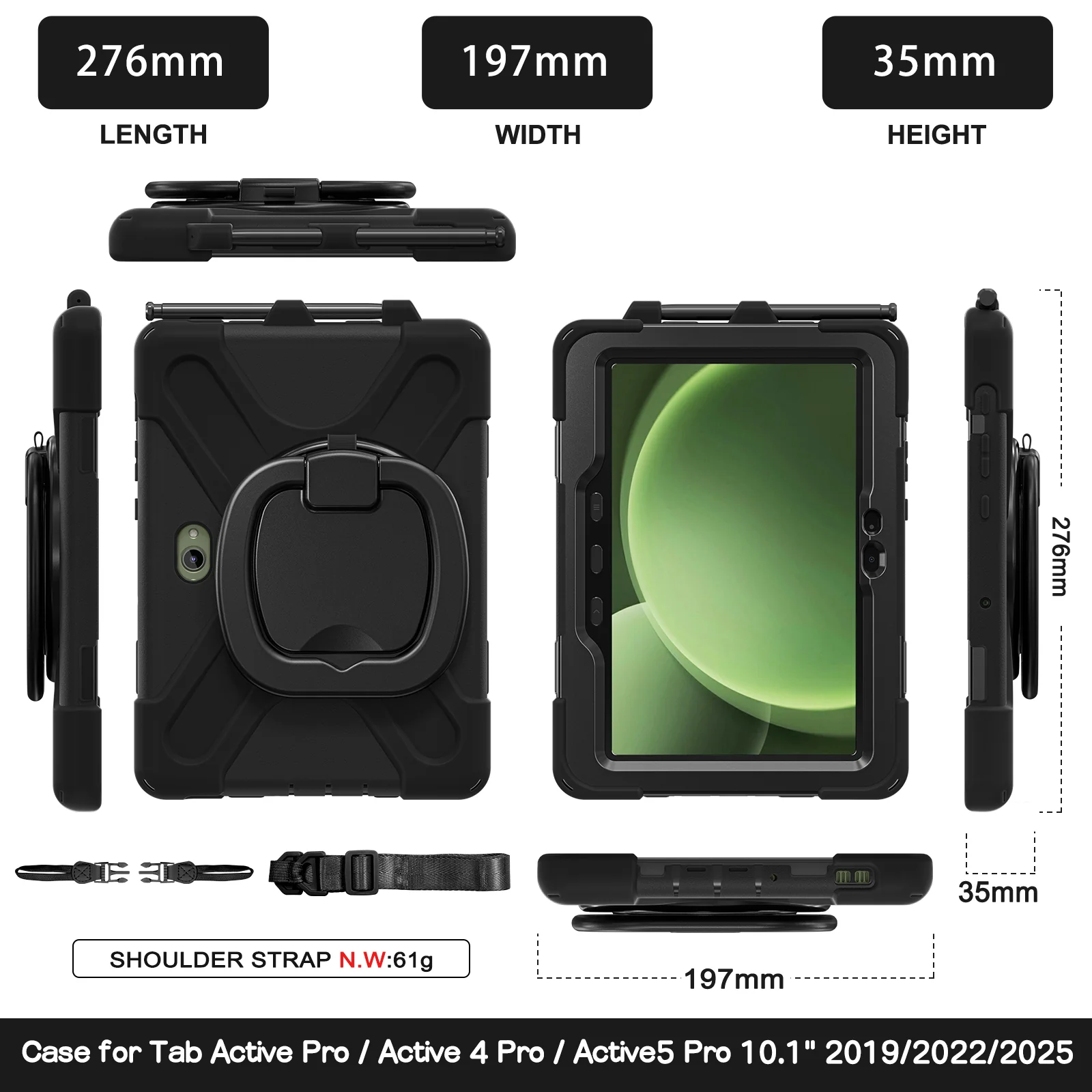 Samsung Galaxy Tab Active Pro / Active 4 Pro / Active 5 Pro Series - Heavy Duty 360 Degree Rotate Stand Hand Strap Case With Shoulder Strap - Image 12