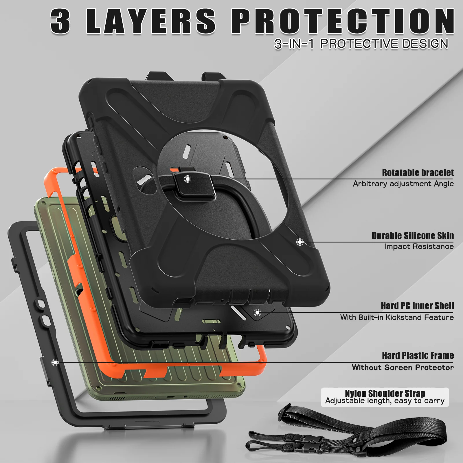 Samsung Galaxy Tab Active Pro / Active 4 Pro / Active 5 Pro Series - Heavy Duty 360 Degree Rotate Stand Hand Strap Case With Shoulder Strap - Image 23