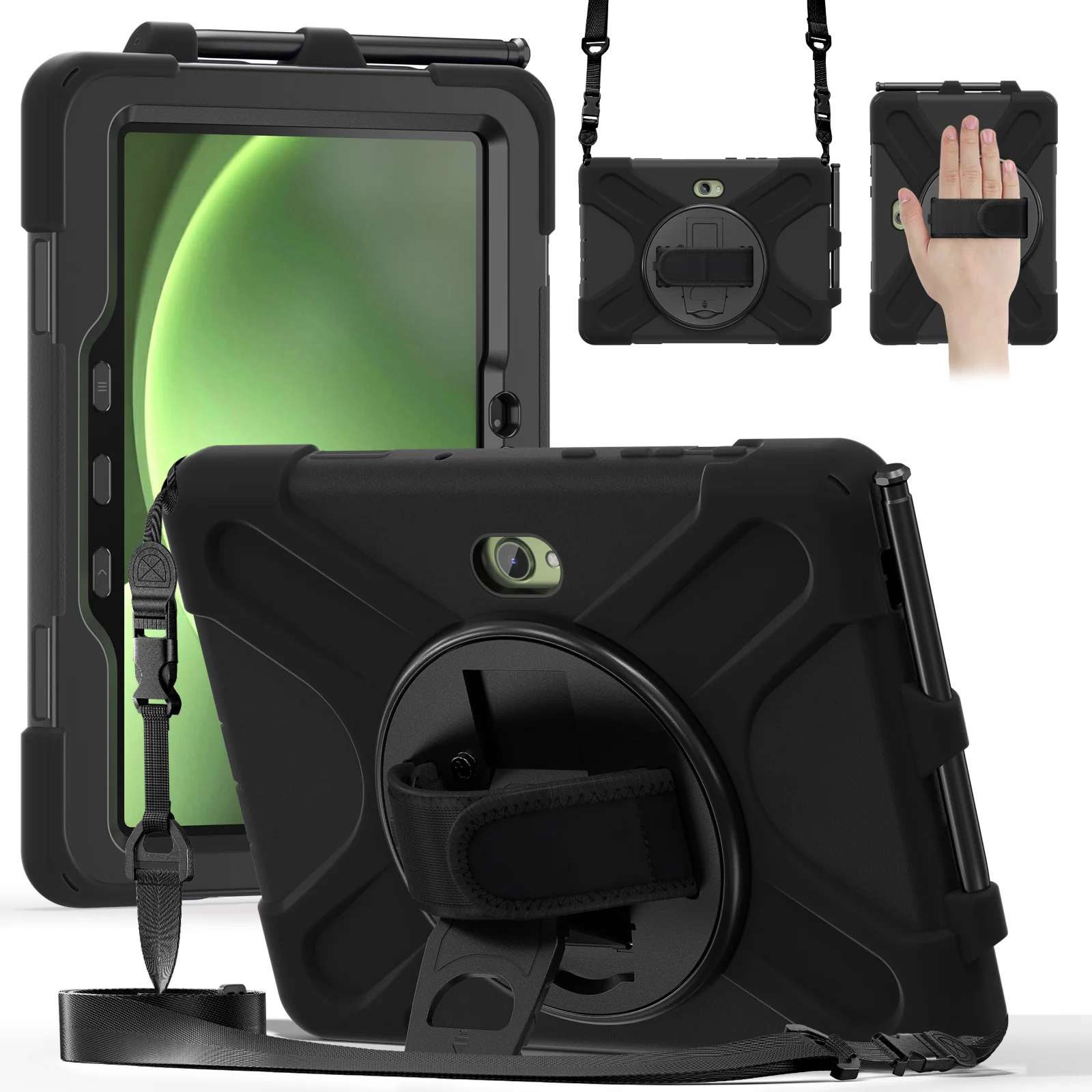 Samsung Galaxy Tab Active Pro / Active 4 Pro / Active 5 Pro Series - Heavy Duty 360 Degree Rotate Stand Hand Strap Case With Shoulder Strap