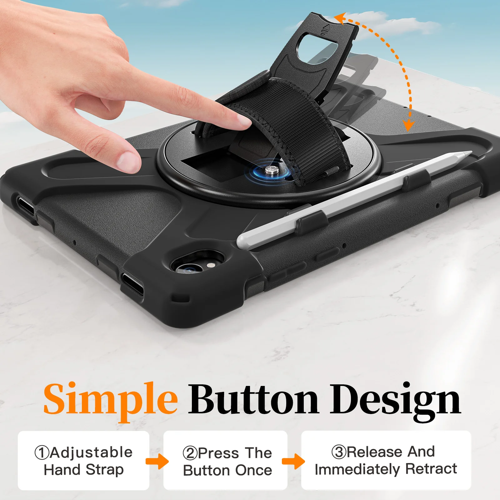 Samsung Galaxy Tab S11 (2025) 11" - Heavy Duty 360 Degree Rotate Stand Hand Strap Case With Shoulder Strap - Image 21