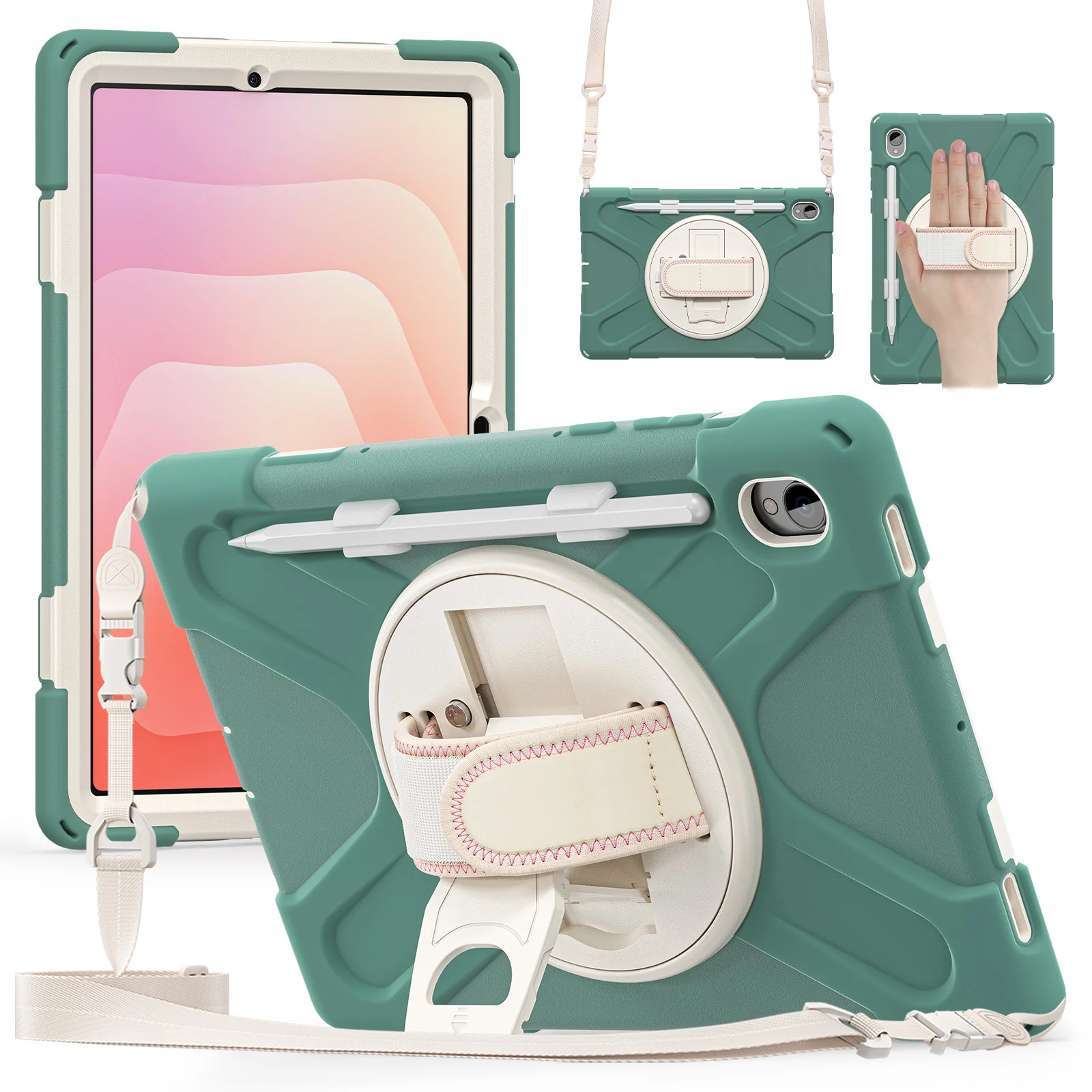 Samsung Galaxy Tab S11 (2025) 11" - Heavy Duty 360 Degree Rotate Stand Hand Strap Case With Shoulder Strap - Image 4