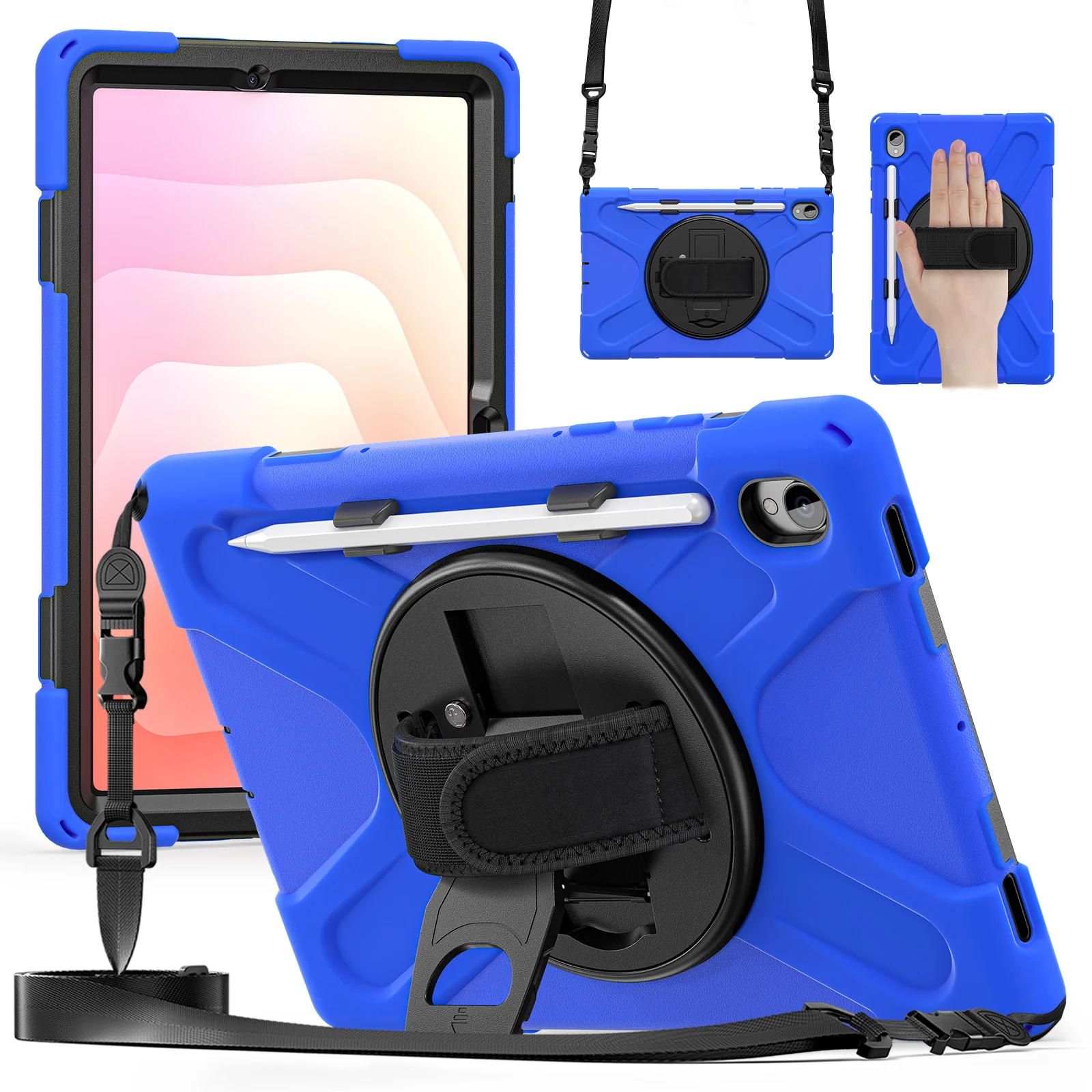 Samsung Galaxy Tab S11 (2025) 11" - Heavy Duty 360 Degree Rotate Stand Hand Strap Case With Shoulder Strap - Image 5