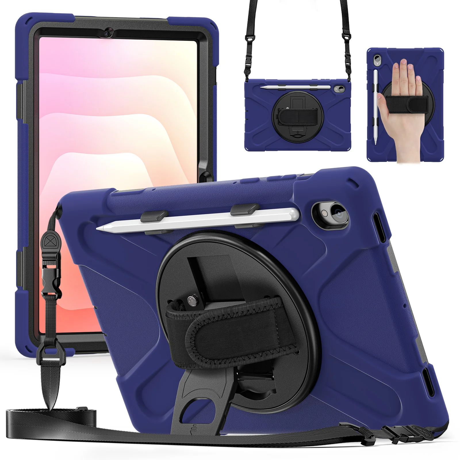 Samsung Galaxy Tab S11 (2025) 11" - Heavy Duty 360 Degree Rotate Stand Hand Strap Case With Shoulder Strap - Image 7