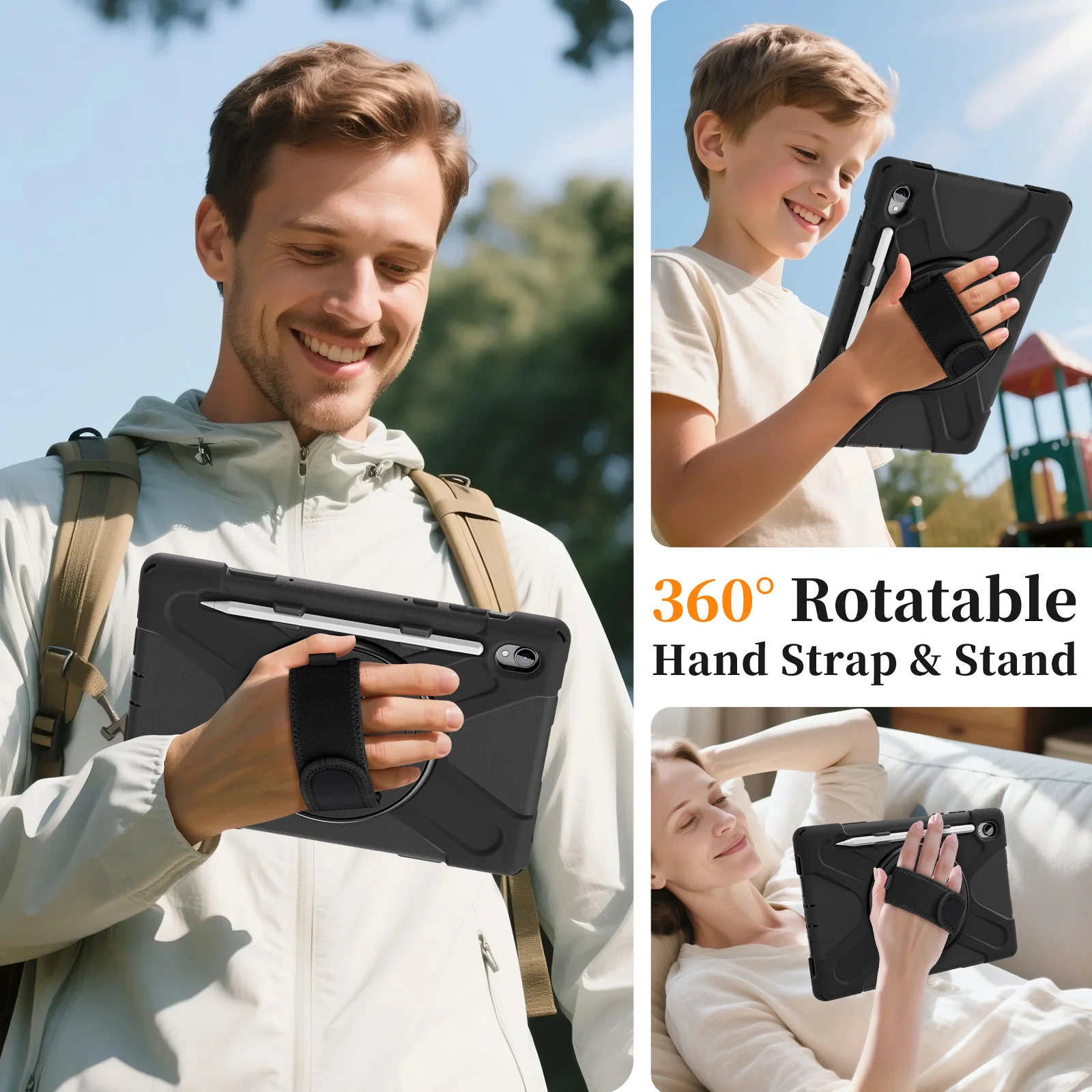 Samsung Galaxy Tab S11 (2025) 11" - Heavy Duty 360 Degree Rotate Stand Hand Strap Case With Shoulder Strap - Image 9