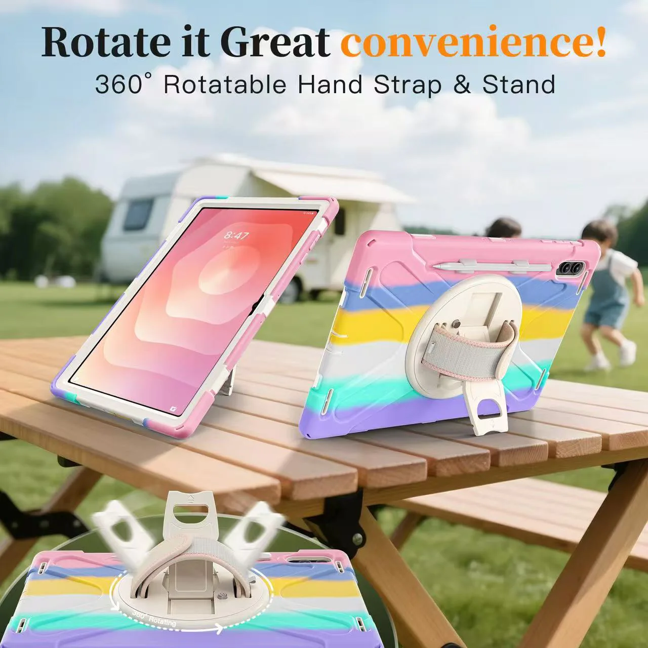 Samsung Galaxy Tab S11 Ultra (2025) 14.6" - Heavy Duty 360 Degree Rotate Stand Hand Strap Case With Shoulder Strap - Image 12
