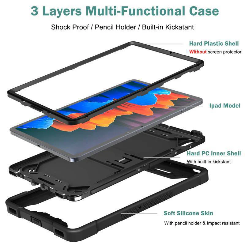 Samsung Galaxy Tab S7 Plus/S8 Plus/S7 FE/S9 Plus/S9 FE Plus - Heavy Duty Defender Armor Drop Proof Stand Case - Image 7
