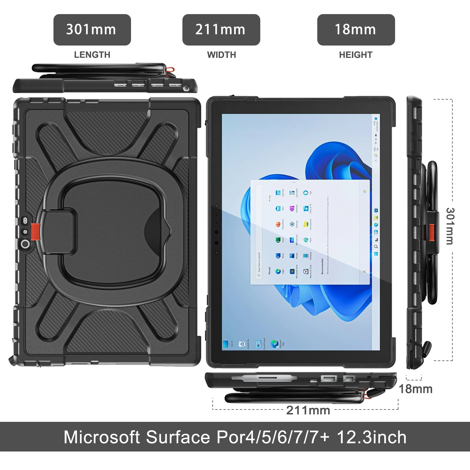 Microsoft Surface Pro 4/5/6/7/7 Plus - 360 Degree Rotate Shockproof Heavy Duty Tough Stand Case Cover With Pen Holder - Image 8
