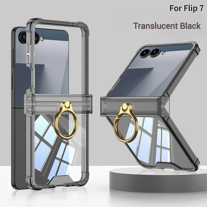 Samsung Galaxy Z Flip7 PC + TPU Full Covered Hinge Transparent Airbag Foldable Ring Case - Image 10