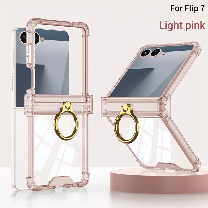 Samsung Galaxy Z Flip7 PC + TPU Full Covered Hinge Transparent Airbag Foldable Ring Case - Image 11