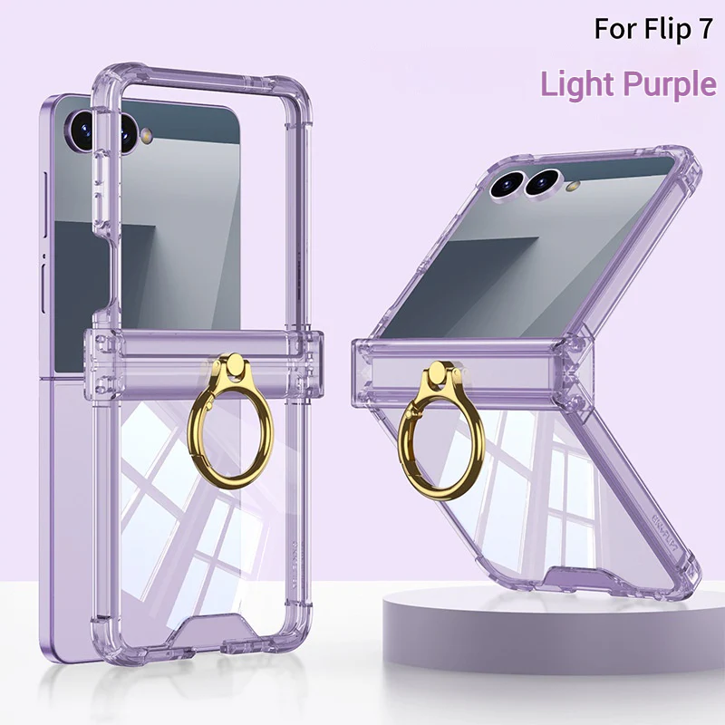 Samsung Galaxy Z Flip7 PC + TPU Full Covered Hinge Transparent Airbag Foldable Ring Case - Image 12