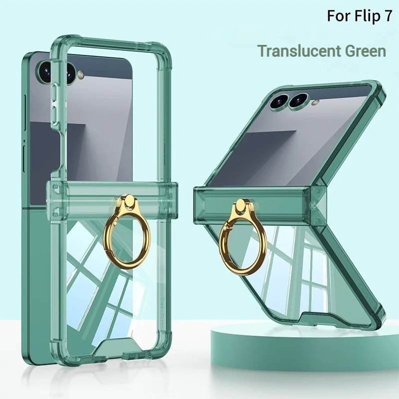 Samsung Galaxy Z Flip7 PC + TPU Full Covered Hinge Transparent Airbag Foldable Ring Case - Image 13