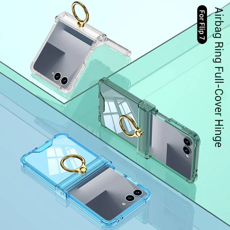 Samsung Galaxy Z Flip7 PC + TPU Full Covered Hinge Transparent Airbag Foldable Ring Case - Image 3