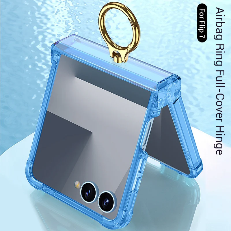 Samsung Galaxy Z Flip7 PC + TPU Full Covered Hinge Transparent Airbag Foldable Ring Case - Image 4