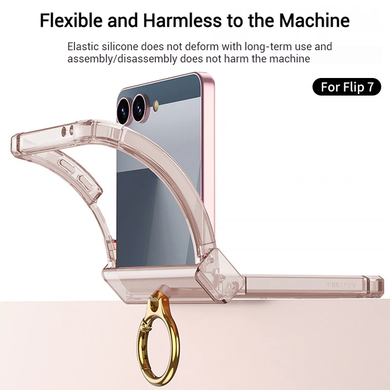 Samsung Galaxy Z Flip7 PC + TPU Full Covered Hinge Transparent Airbag Foldable Ring Case - Image 6