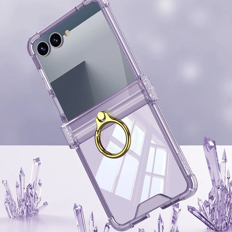 Samsung Galaxy Z Flip7 PC + TPU Full Covered Hinge Transparent Airbag Foldable Ring Case - Image 7
