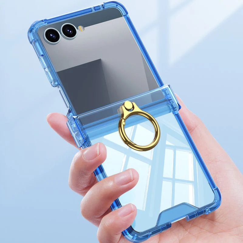 Samsung Galaxy Z Flip7 PC + TPU Full Covered Hinge Transparent Airbag Foldable Ring Case - Image 8