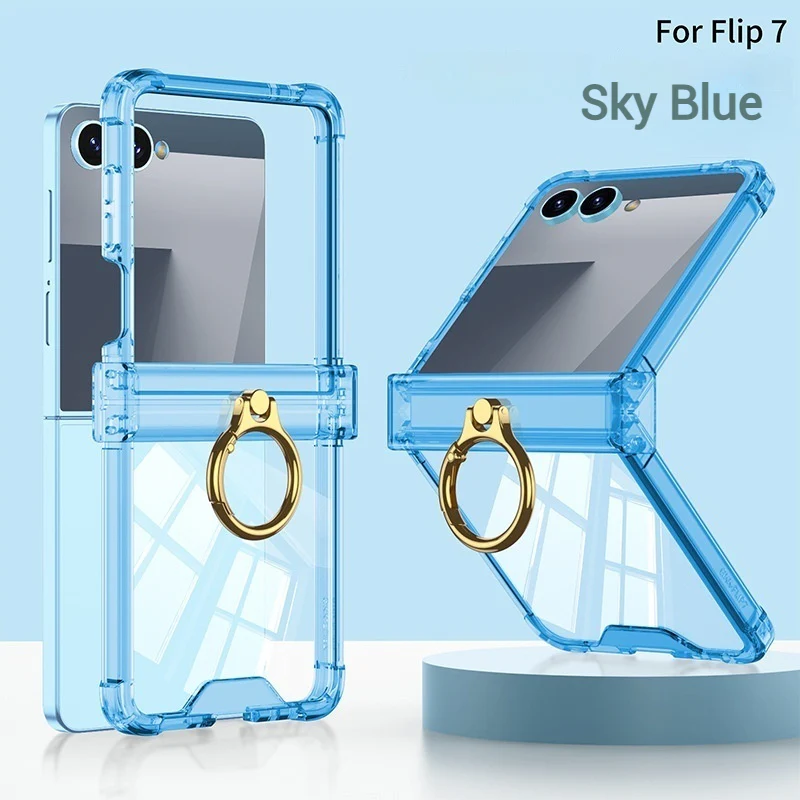 Samsung Galaxy Z Flip7 PC + TPU Full Covered Hinge Transparent Airbag Foldable Ring Case - Image 9