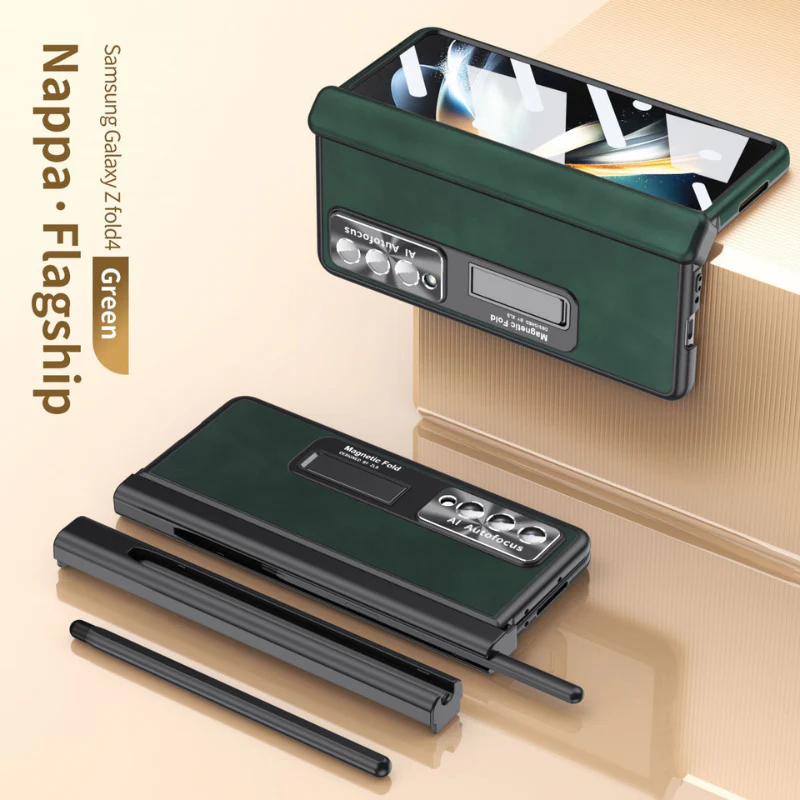 Samsung Galaxy Z Fold 4 SM-F936 Dual-hinge Full-cover Protection Genuine Leather Series Case - Image 11