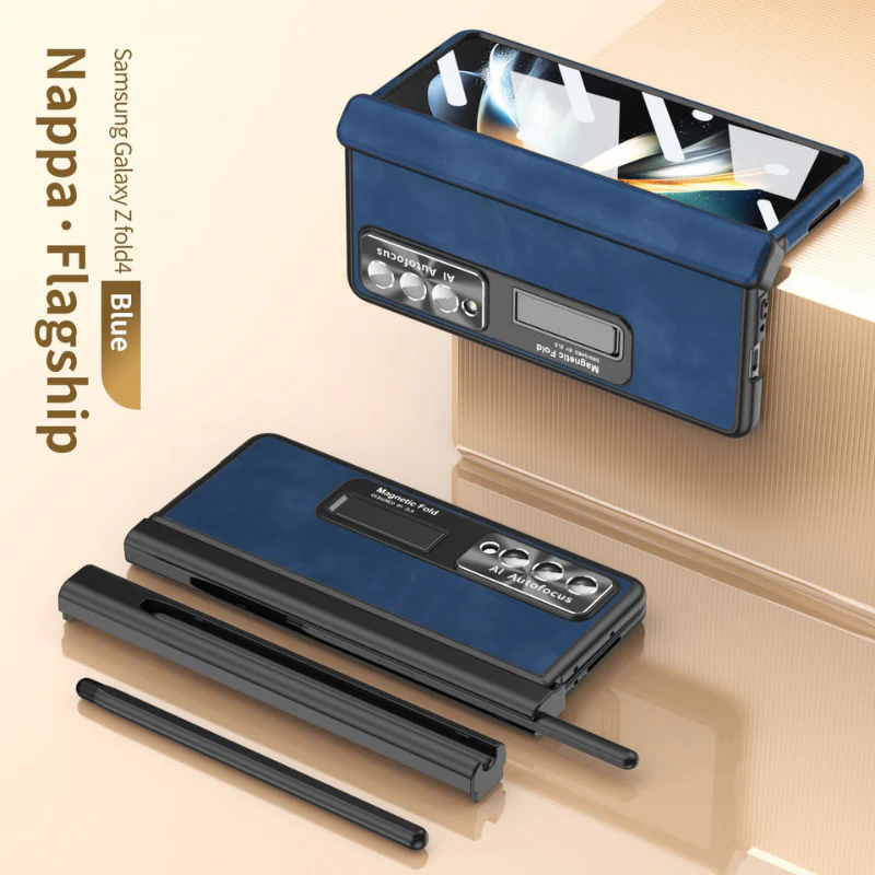 Samsung Galaxy Z Fold 4 SM-F936 Dual-hinge Full-cover Protection Genuine Leather Series Case - Image 12