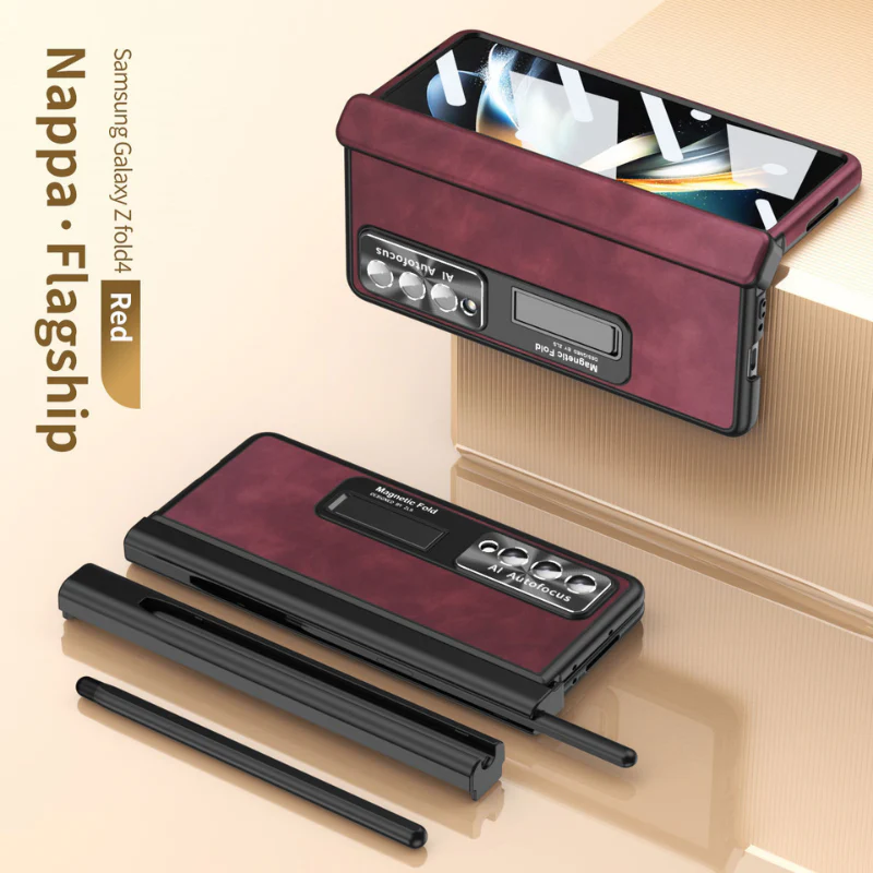 Samsung Galaxy Z Fold 4 SM-F936 Dual-hinge Full-cover Protection Genuine Leather Series Case - Image 13