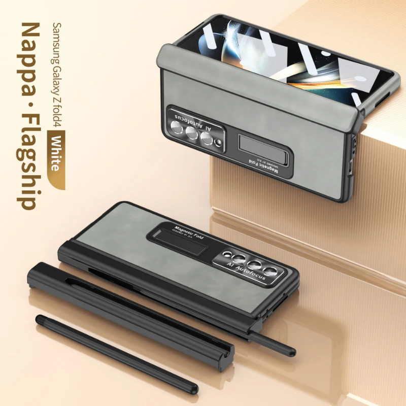 Samsung Galaxy Z Fold 4 SM-F936 Dual-hinge Full-cover Protection Genuine Leather Series Case - Image 14