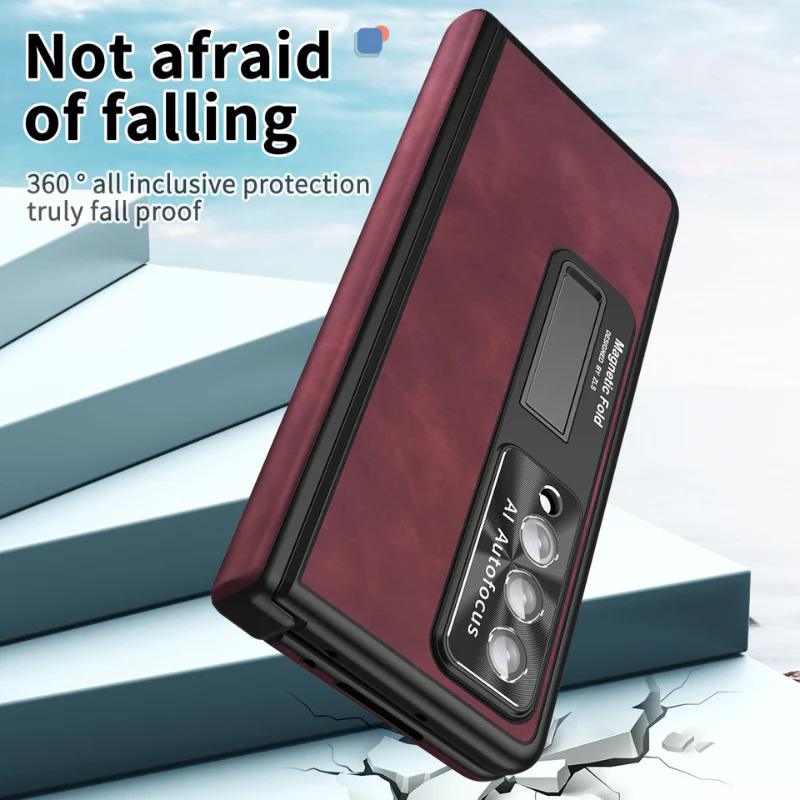 Samsung Galaxy Z Fold 4 SM-F936 Dual-hinge Full-cover Protection Genuine Leather Series Case - Image 4
