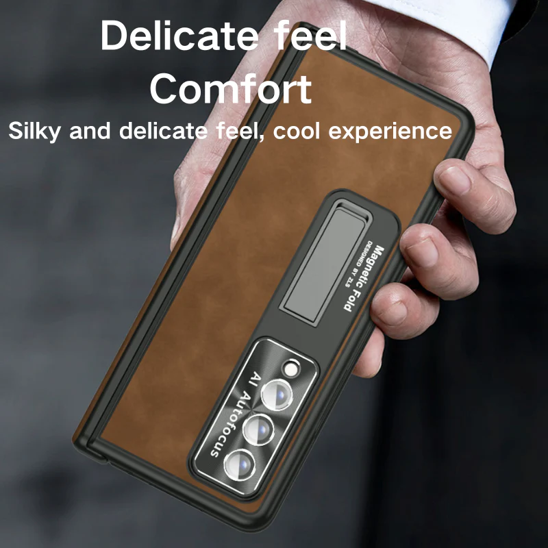 Samsung Galaxy Z Fold 4 SM-F936 Dual-hinge Full-cover Protection Genuine Leather Series Case - Image 6