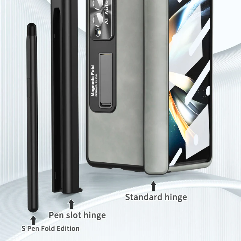 Samsung Galaxy Z Fold 4 SM-F936 Dual-hinge Full-cover Protection Genuine Leather Series Case - Image 7