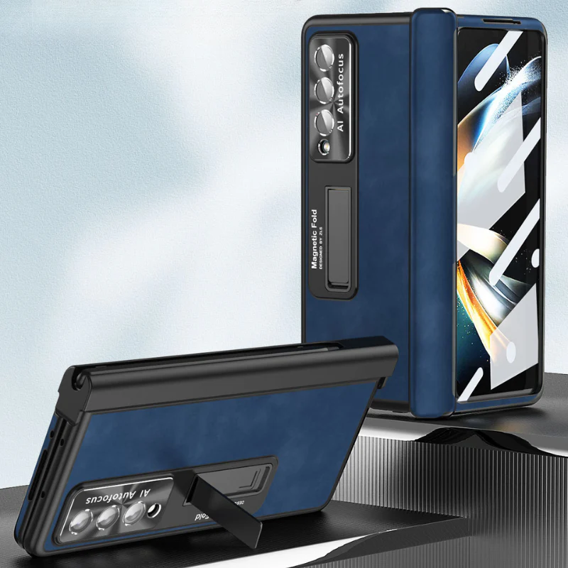 Samsung Galaxy Z Fold 4 SM-F936 Dual-hinge Full-cover Protection Genuine Leather Series Case - Image 8