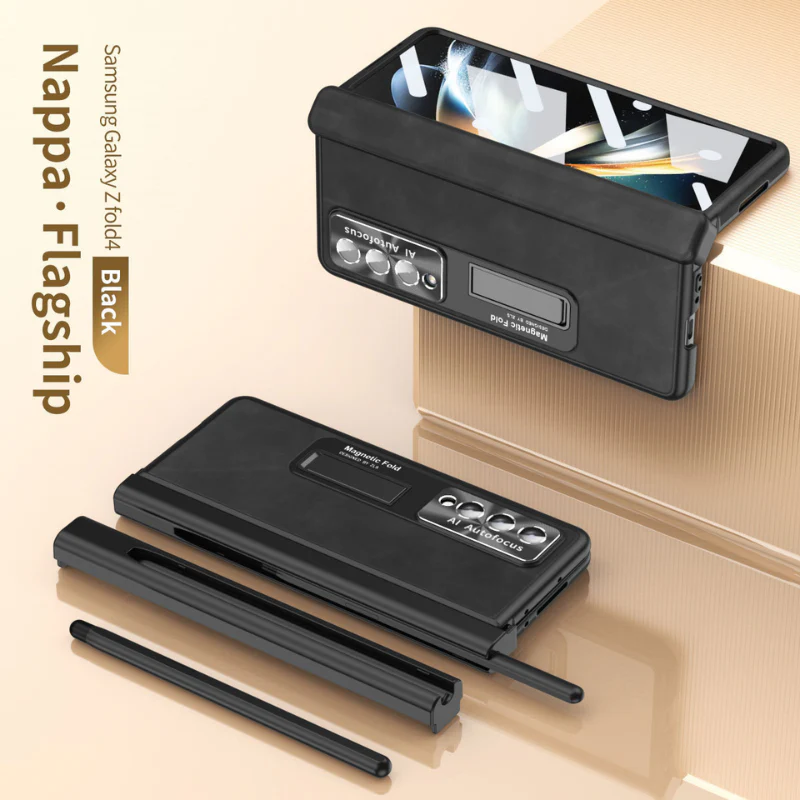 Samsung Galaxy Z Fold 4 SM-F936 Dual-hinge Full-cover Protection Genuine Leather Series Case - Image 9