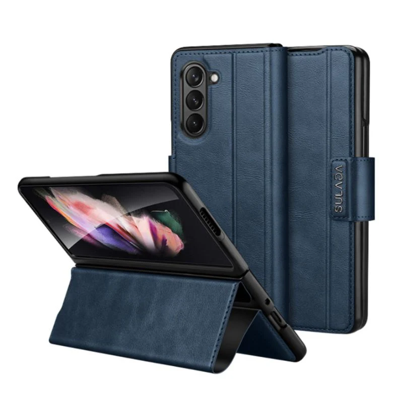 Samsung Galaxy Z Fold5 Full-wrap Plain Leather Foldable Stand Magnetic Closure Case - Image 9