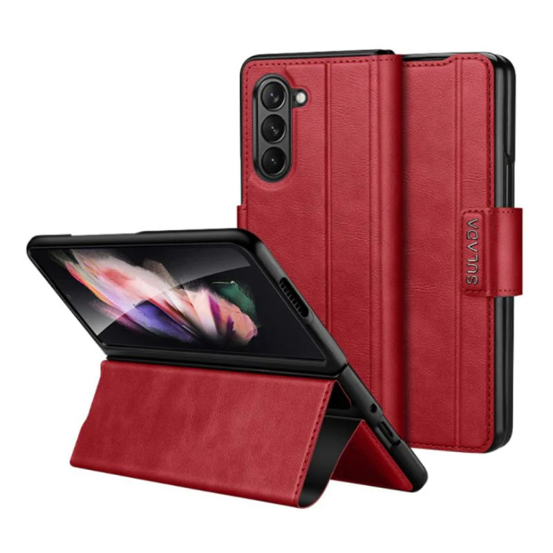 Samsung Galaxy Z Fold5 Full-wrap Plain Leather Foldable Stand Magnetic Closure Case - Image 8