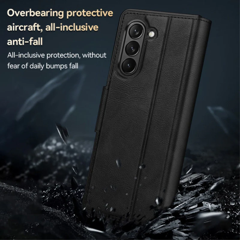 Samsung Galaxy Z Fold5 Full-wrap Plain Leather Foldable Stand Magnetic Closure Case - Image 5