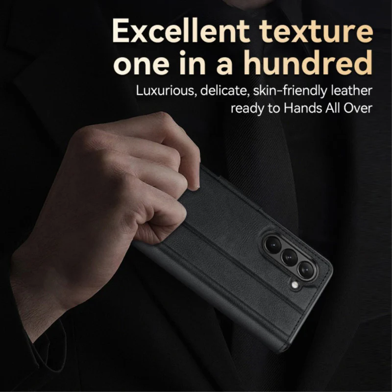 Samsung Galaxy Z Fold5 Full-wrap Plain Leather Foldable Stand Magnetic Closure Case - Image 6