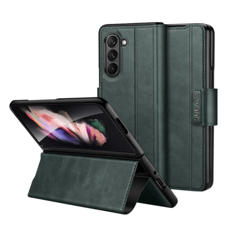 Samsung Galaxy Z Fold5 Full-wrap Plain Leather Foldable Stand Magnetic Closure Case - Image 11