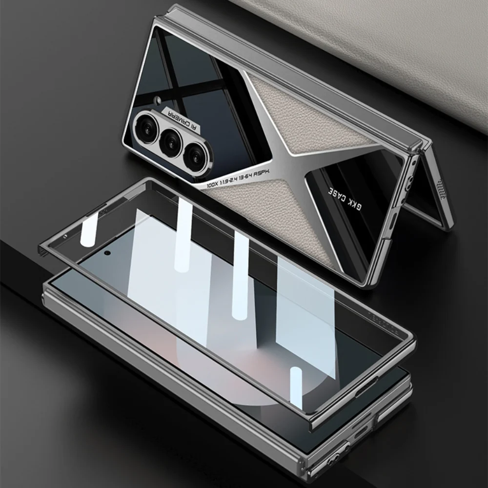 Samsung Galaxy Z Fold6 (SM-F956) - Electroplated Shell Film Integrated PU Leather Shockproof Case - Image 13