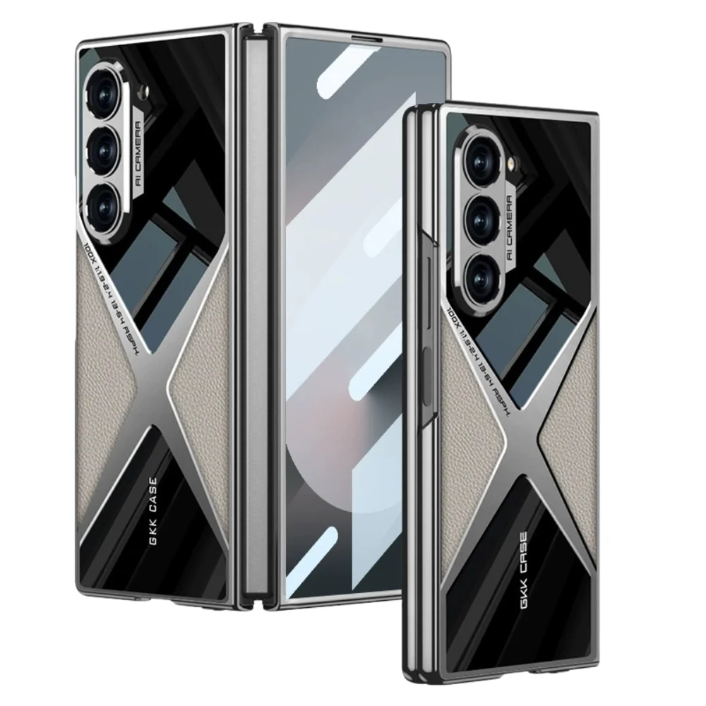 Samsung Galaxy Z Fold6 (SM-F956) - Electroplated Shell Film Integrated PU Leather Shockproof Case - Image 3