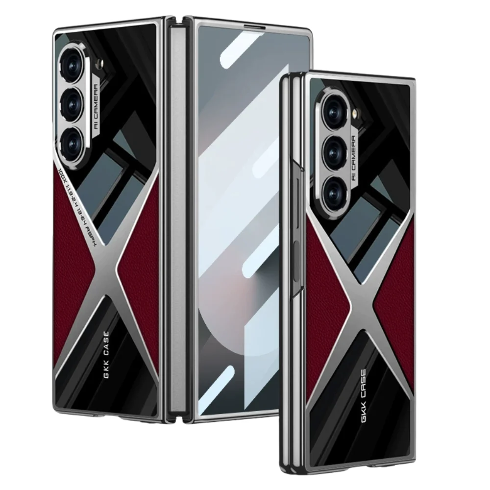 Samsung Galaxy Z Fold6 (SM-F956) - Electroplated Shell Film Integrated PU Leather Shockproof Case - Image 4