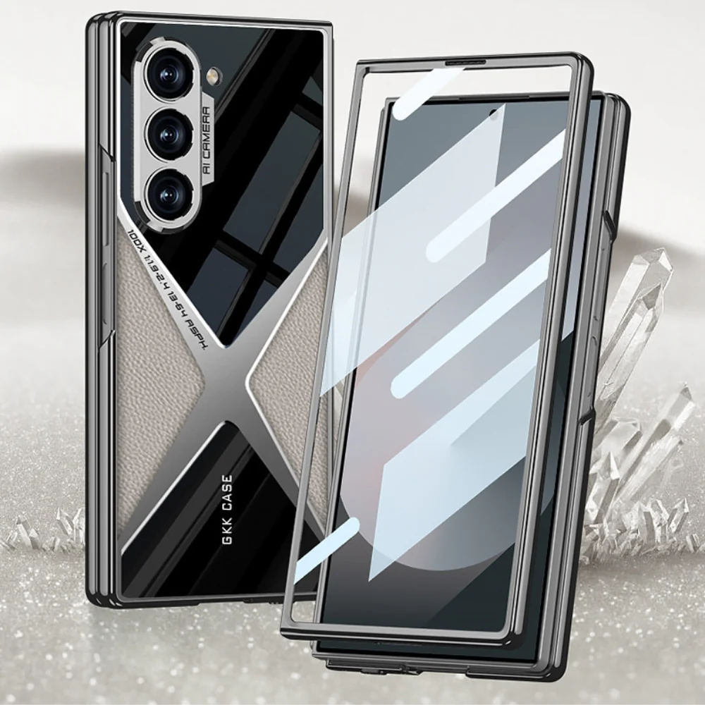 Samsung Galaxy Z Fold6 (SM-F956) - Electroplated Shell Film Integrated PU Leather Shockproof Case - Image 7
